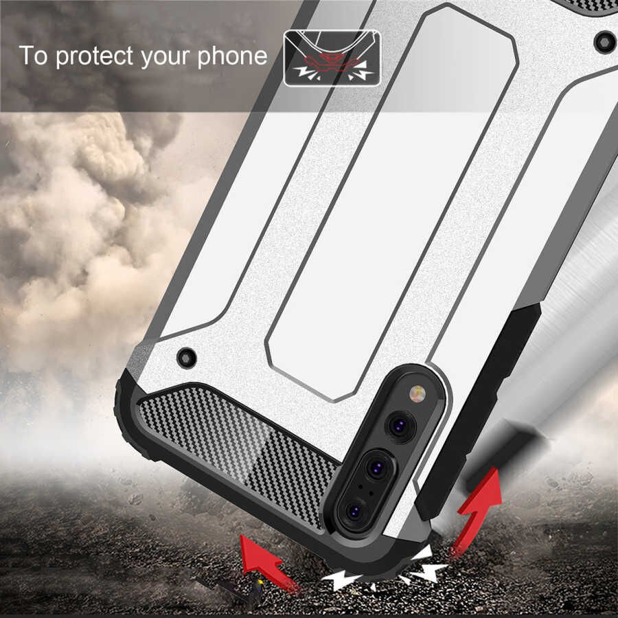 Huawei P20 Pro Kılıf Armor Köşe Korumalı Çift Katman Tank Zırh Kapak (CRASH) Mavi