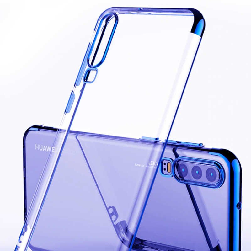 Huawei P30 Kılıf Dört Köşe Renkli Lazer Şeffaf Silikon Kapak (GLİTTER) Kırmızı