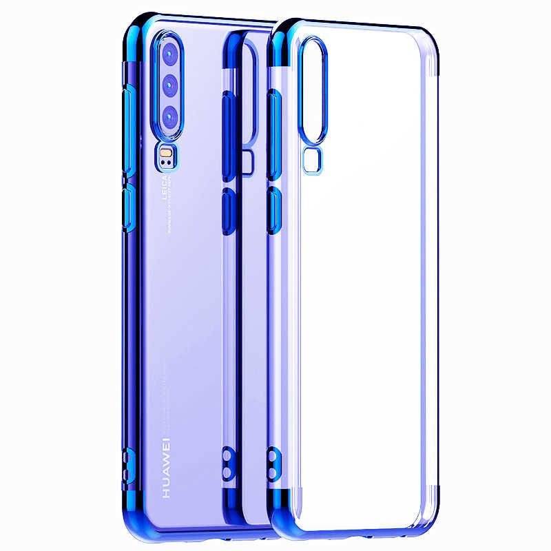 Huawei P30 Kılıf Dört Köşe Renkli Lazer Şeffaf Silikon Kapak (GLİTTER) Gri