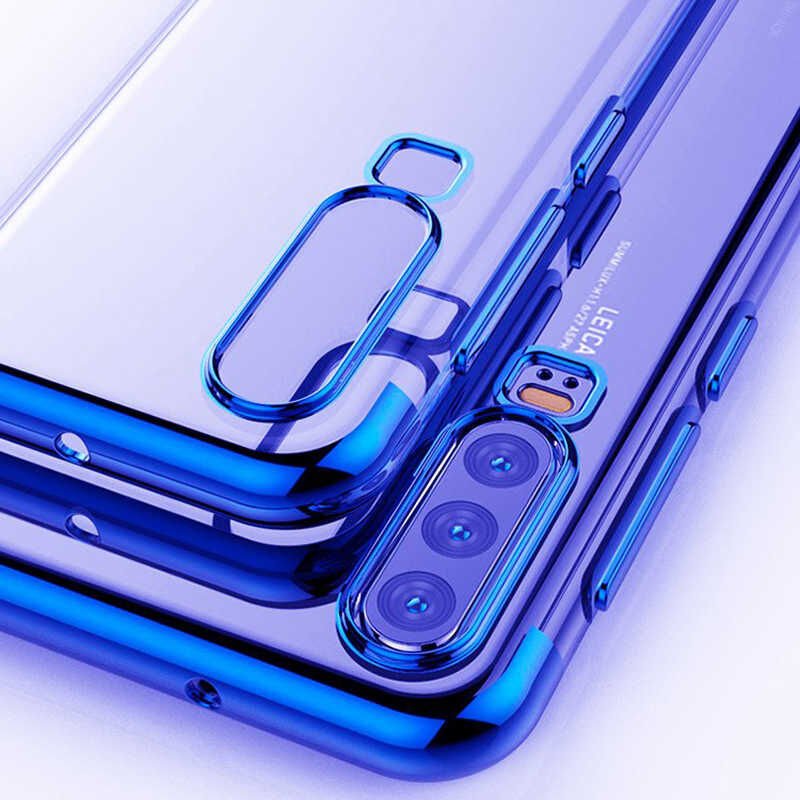 Huawei P30 Kılıf Dört Köşe Renkli Lazer Şeffaf Silikon Kapak (GLİTTER) Gri