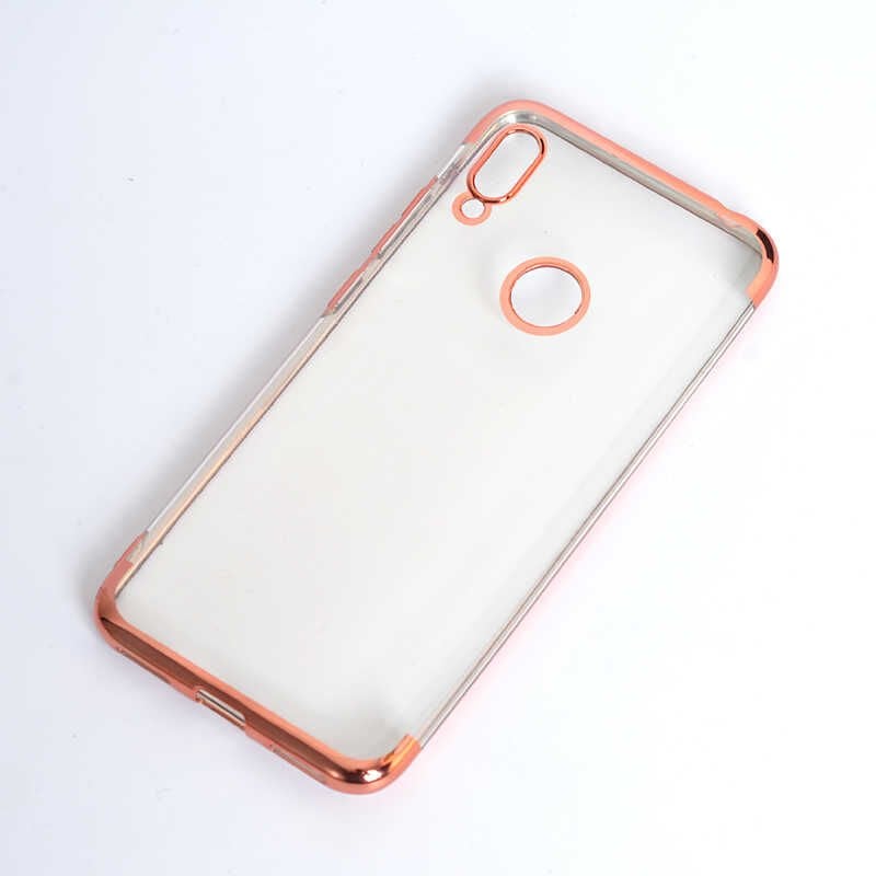 Huawei Honor 8A Kılıf Dört Köşe Renkli Lazer Şeffaf Silikon Kapak (GLİTTER) Rose Gold