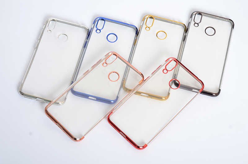 Huawei Honor 8C Kılıf Dört Köşe Renkli Lazer Şeffaf Silikon Kapak (GLİTTER) Kırmızı