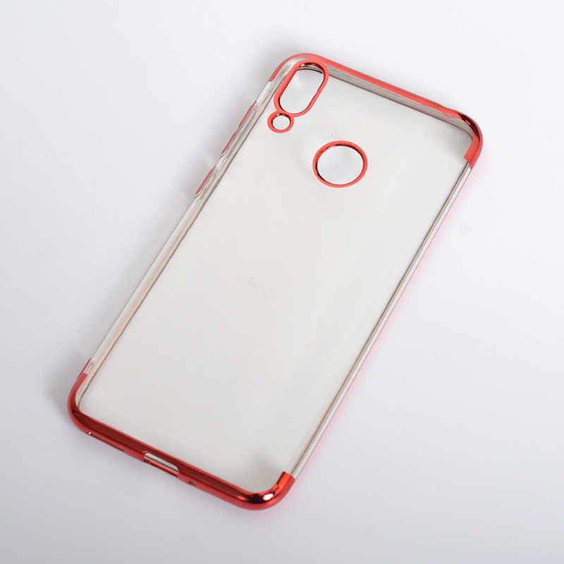 Huawei Honor 8C Kılıf Dört Köşe Renkli Lazer Şeffaf Silikon Kapak (GLİTTER) Kırmızı