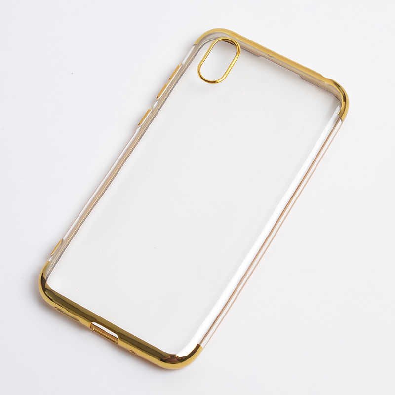 Huawei Y5 2019 Kılıf Dört Köşe Renkli Lazer Şeffaf Silikon Kapak (GLİTTER) Gold