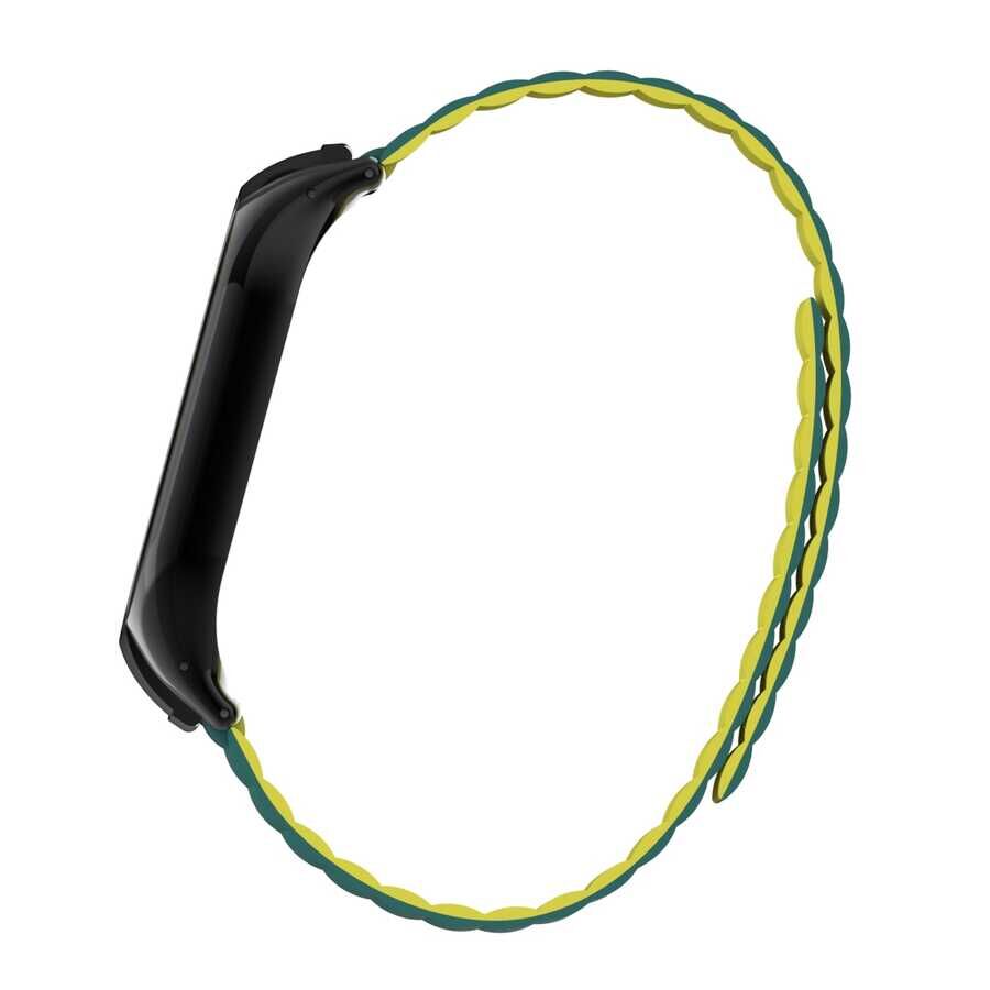 Xiaomi Mi Band 7 Kordon Çift Renkli Mıknatıslı Magnetic Deri Baklalı Tasarım (KRD-69) Siyah
