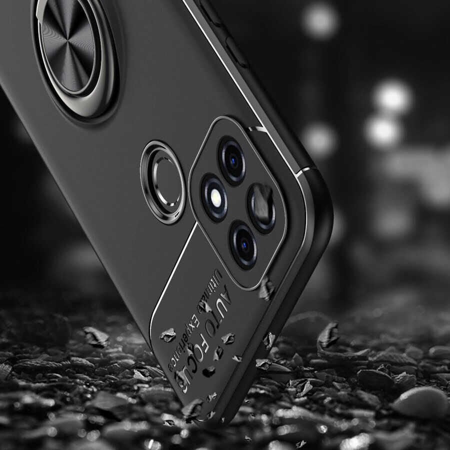 Oppo A15 Kılıf Kamera Çıkıntılı Renkli Yüzüklü Standlı Mıknatıslı Kapak (RAVEL) Kırmızı