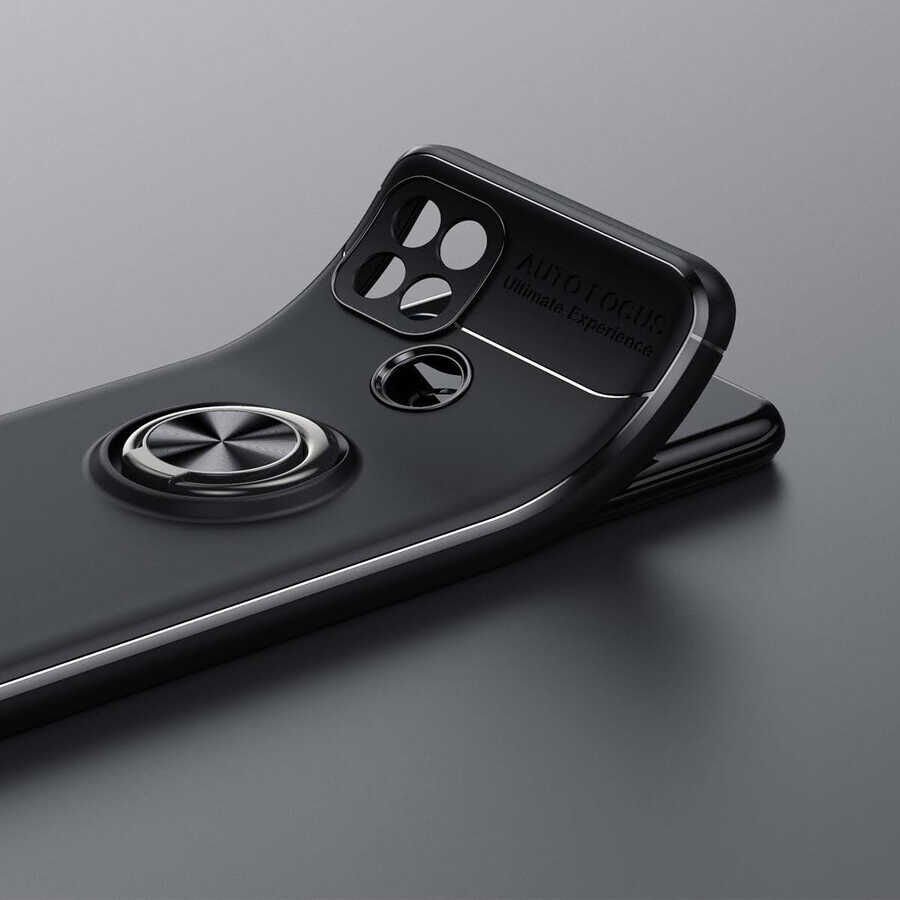 Oppo A15S Kılıf Kamera Çıkıntılı Renkli Yüzüklü Standlı Mıknatıslı Kapak (RAVEL) Siyah-Mavi