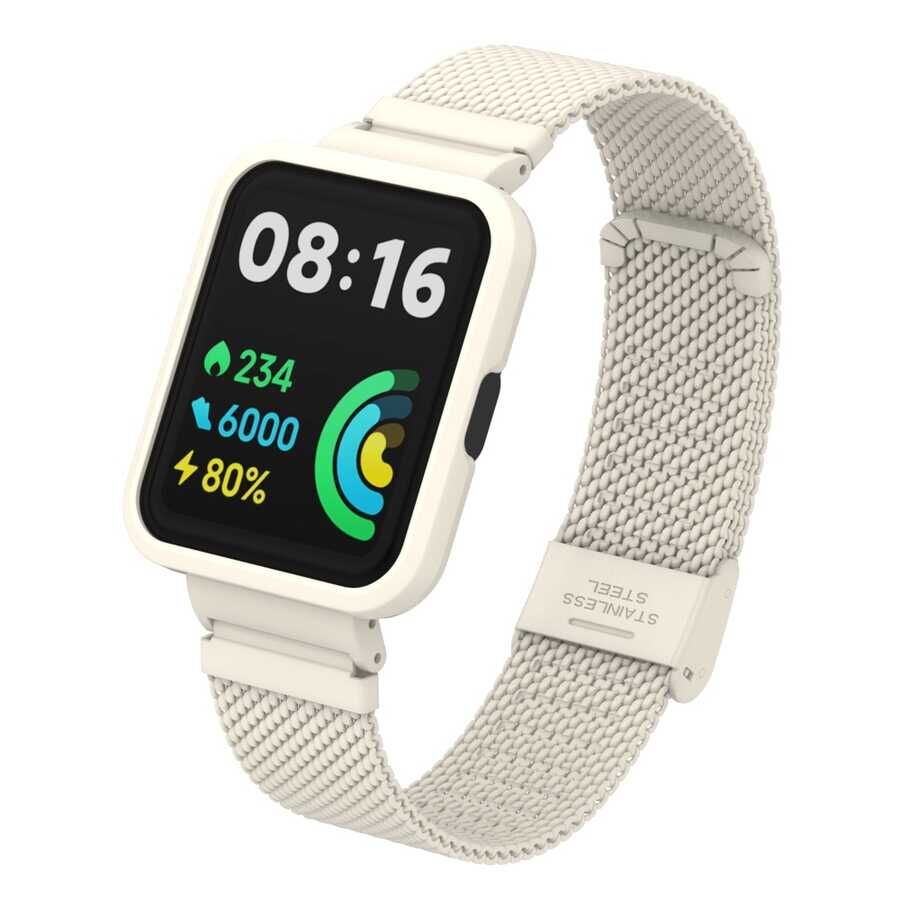 Xiaomi Redmi Watch 2 Lite  Metal Kordon Örgü Tasarımlı (KRD-66) Krem