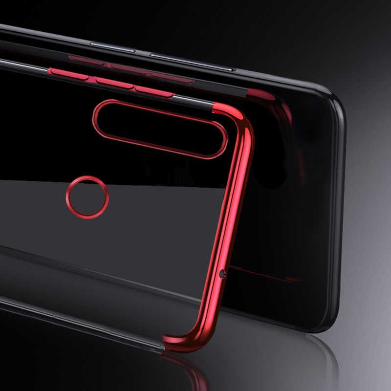 Huawei Y9 Prime 2019 Kılıf Dört Köşe Renkli Lazer Şeffaf Silikon Kapak (GLİTTER) Kırmızı