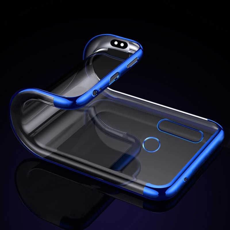 Huawei Y9 Prime 2019 Kılıf Dört Köşe Renkli Lazer Şeffaf Silikon Kapak (GLİTTER) Gold