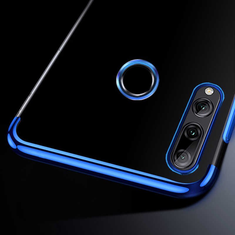 Huawei Y9 Prime 2019 Kılıf Dört Köşe Renkli Lazer Şeffaf Silikon Kapak (GLİTTER) Rose Gold