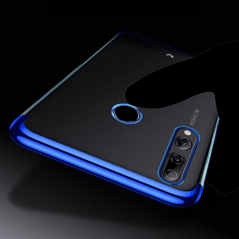 Huawei Y9 Prime 2019 Kılıf Dört Köşe Renkli Lazer Şeffaf Silikon Kapak (GLİTTER) Rose Gold