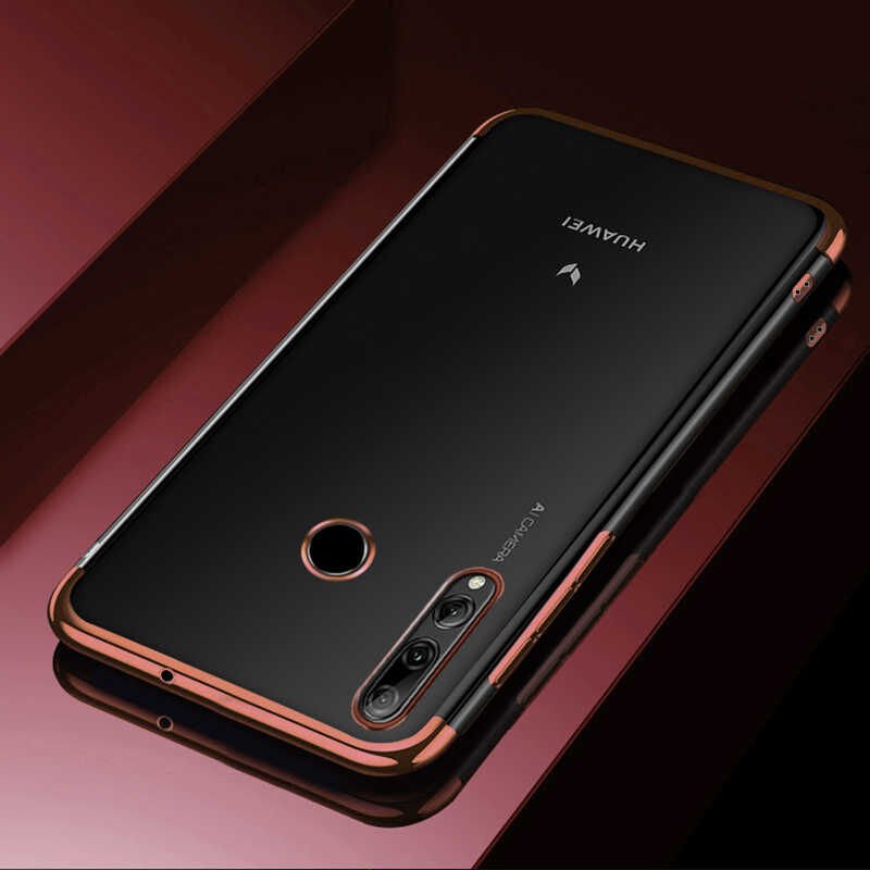 Huawei Y9 Prime 2019 Kılıf Dört Köşe Renkli Lazer Şeffaf Silikon Kapak (GLİTTER) Rose Gold