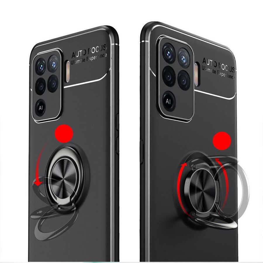 Oppo Reno 5 Lite Kılıf Kamera Çıkıntılı Renkli Yüzüklü Standlı Mıknatıslı Kapak (RAVEL) Mavi