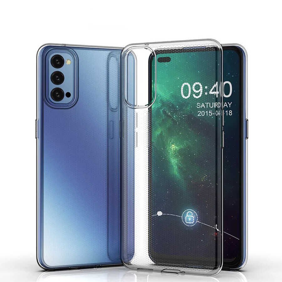 Oppo Reno 4 Şeffaf Kılıf Yumuşak İnce Tasarımlı Kapak (SÜPER) Renksiz