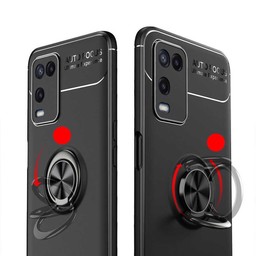 Oppo A54 4G Kılıf Kamera Çıkıntılı Renkli Yüzüklü Standlı Mıknatıslı Kapak (RAVEL) Kırmızı