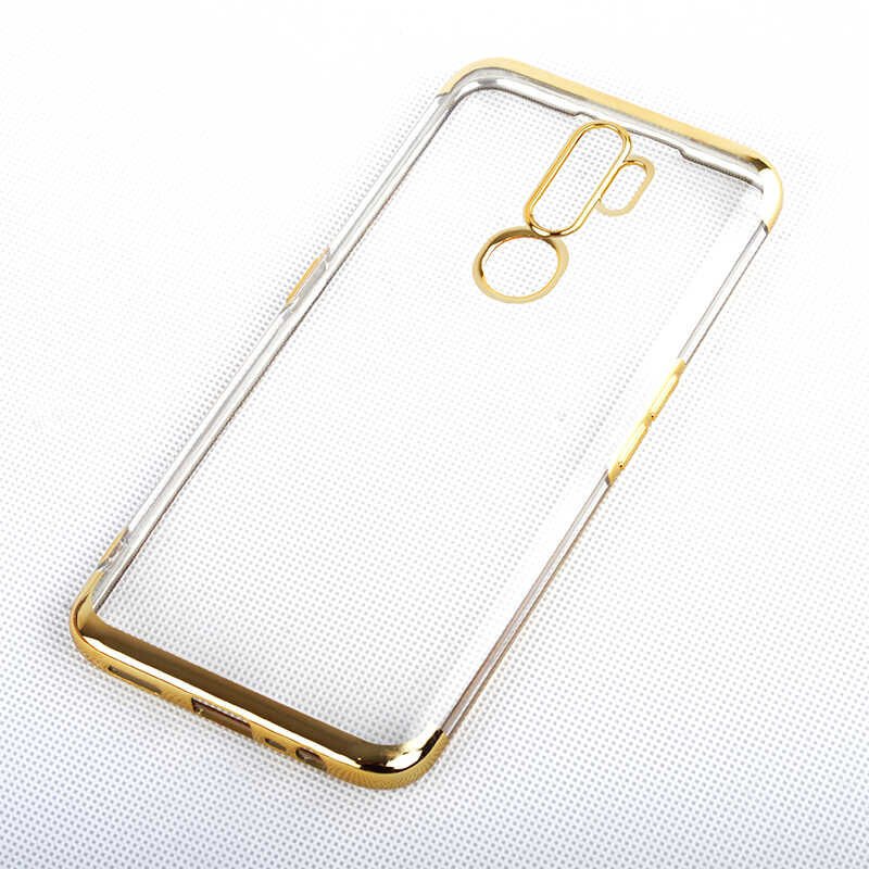 Oppo A5 2020 Kılıf Dört Köşe Renkli Lazer Şeffaf Silikon Kapak (GLİTTER) Gold