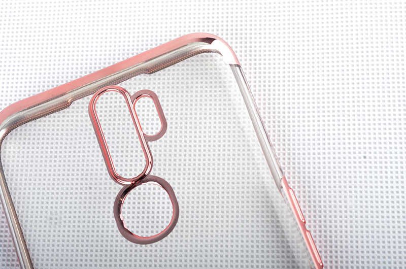 Oppo A5 2020 Kılıf Dört Köşe Renkli Lazer Şeffaf Silikon Kapak (GLİTTER) Rose Gold