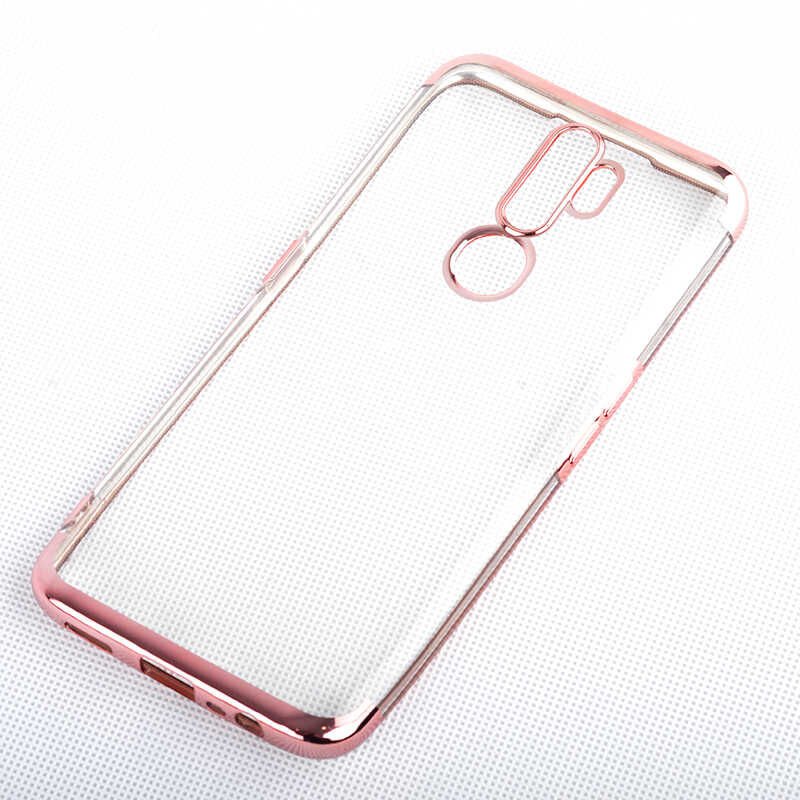 Oppo A5 2020 Kılıf Dört Köşe Renkli Lazer Şeffaf Silikon Kapak (GLİTTER) Rose Gold