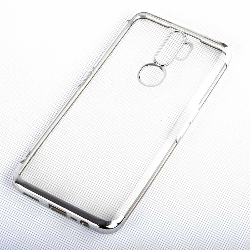 Oppo A9 2020 Kılıf Dört Köşe Renkli Lazer Şeffaf Silikon Kapak (GLİTTER) Gri