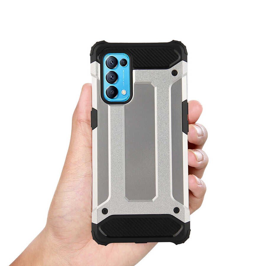 Oppo Reno 5 5G Kılıf Armor Köşe Korumalı Çift Katman Tank Zırh Kapak (CRASH) Gri