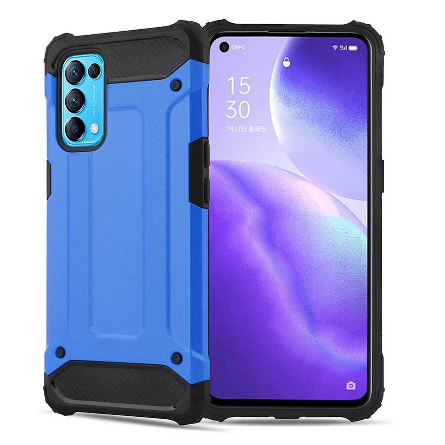 Oppo Reno 5 5G Kılıf Armor Köşe Korumalı Çift Katman Tank Zırh Kapak (CRASH) Mavi