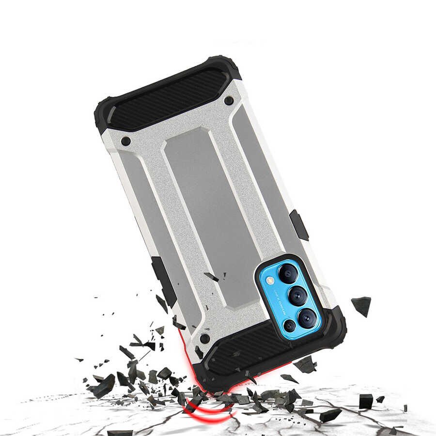 Oppo Reno 5 5G Kılıf Armor Köşe Korumalı Çift Katman Tank Zırh Kapak (CRASH) Mavi