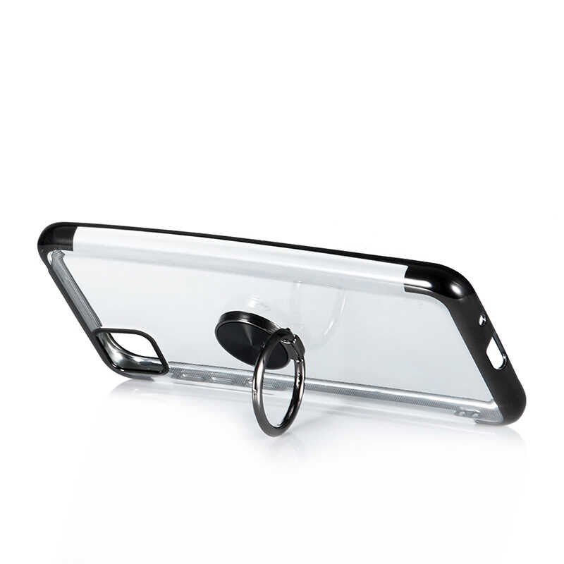 Huawei Y5P Kılıf Yüzüklü Standlı Silikon Köşeleri Renkli Kapak (GES) Gold