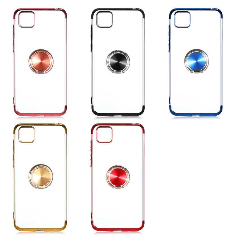 Huawei Y5P Kılıf Yüzüklü Standlı Silikon Köşeleri Renkli Kapak (GES) Gold