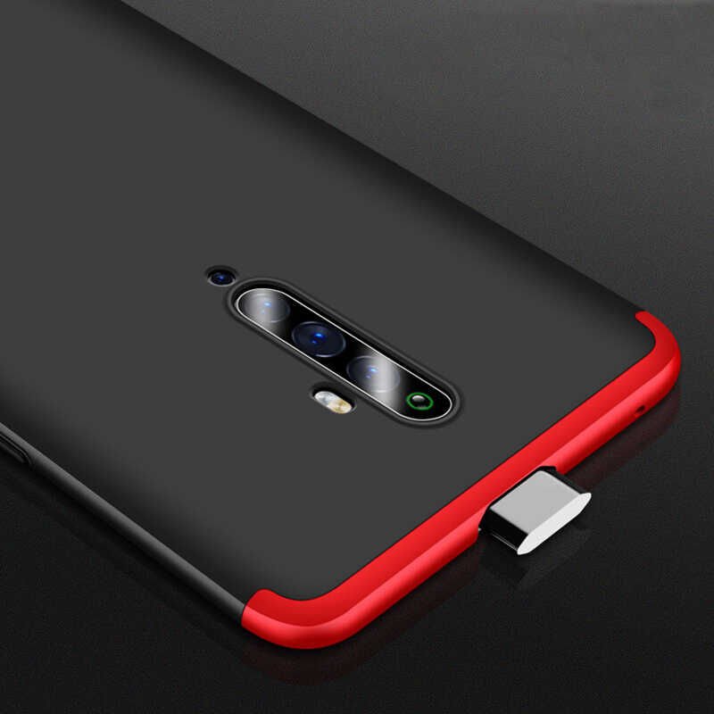 Oppo Reno 2Z Kılıf 360 Tam Koruma Ön Ve Arka Sert Mika Kapak Orjinal Ays Gkk Kapak Siyah-Kırmızı