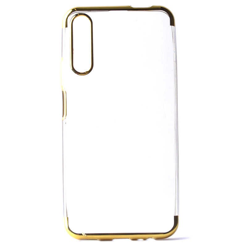 Huawei P Smart Pro 2019 Kılıf Dört Köşe Renkli Lazer Şeffaf Silikon Kapak (GLİTTER) Gold