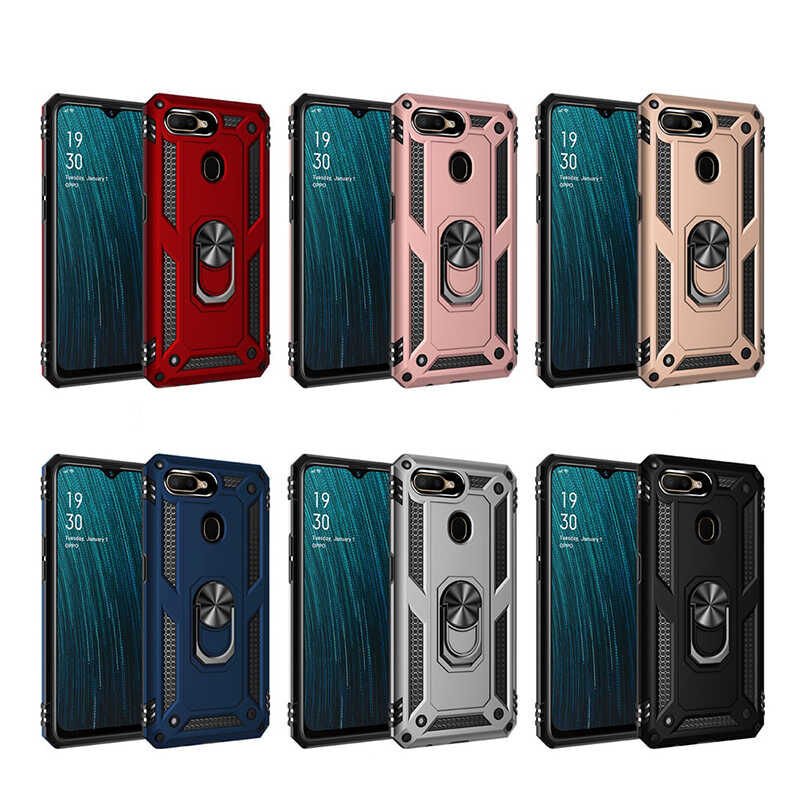 Oppo A5S Kılıf Tank Zırh Yüzüklü Mıknatıslı Standlı Kapak (VEGA) Rose Gold
