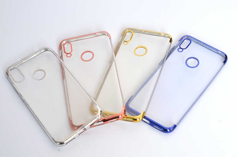 Huawei Y6S 2019 Kılıf Dört Köşe Renkli Lazer Şeffaf Silikon Kapak (GLİTTER) Siyah