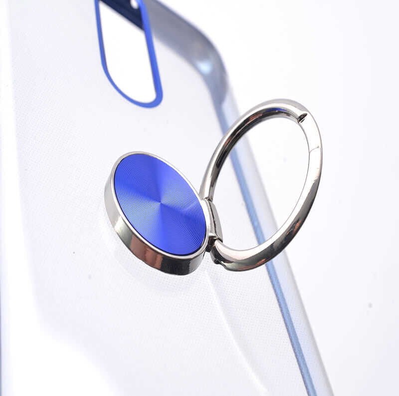 Huawei Mate 10 Lite Kılıf Yüzüklü Standlı Silikon Köşeleri Renkli Kapak (GES) Mavi