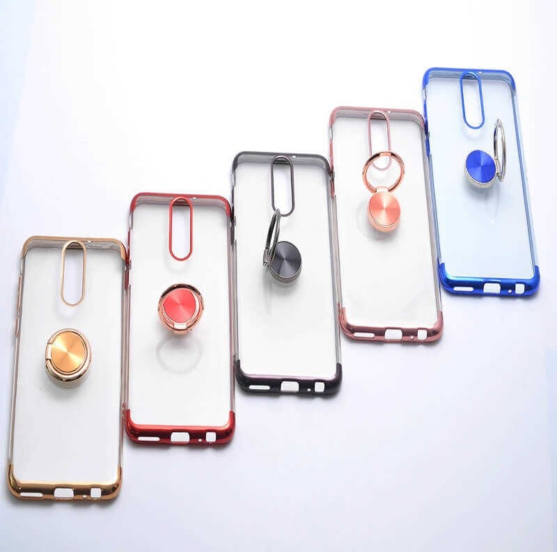 Huawei Mate 10 Lite Kılıf Yüzüklü Standlı Silikon Köşeleri Renkli Kapak (GES) Mavi