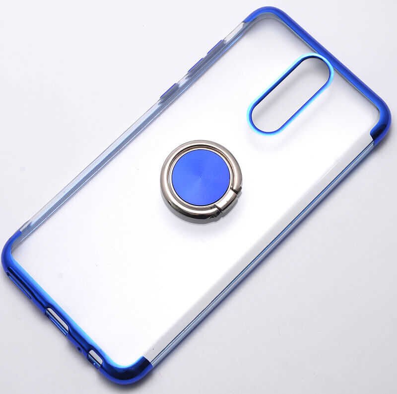 Huawei Mate 10 Lite Kılıf Yüzüklü Standlı Silikon Köşeleri Renkli Kapak (GES) Mavi