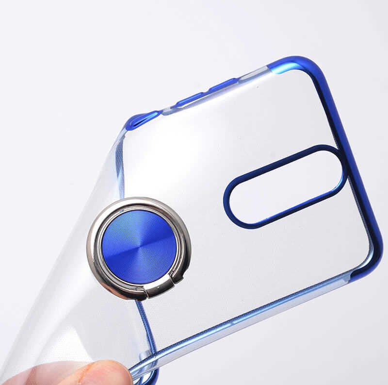 Huawei Mate 10 Lite Kılıf Yüzüklü Standlı Silikon Köşeleri Renkli Kapak (GES) Kırmızı-Rose Gold