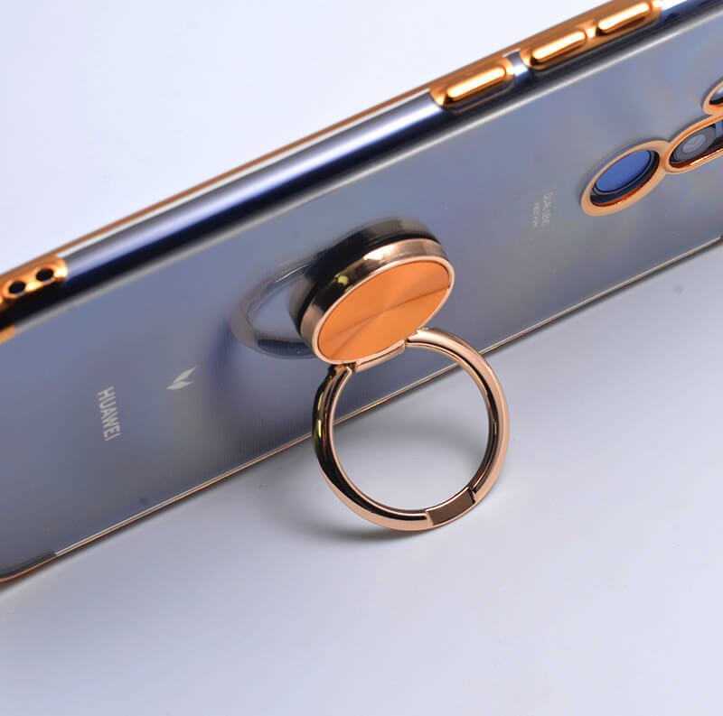 Huawei Mate 20 Lite Kılıf Yüzüklü Standlı Silikon Köşeleri Renkli Kapak (GES) Kırmızı-Rose Gold