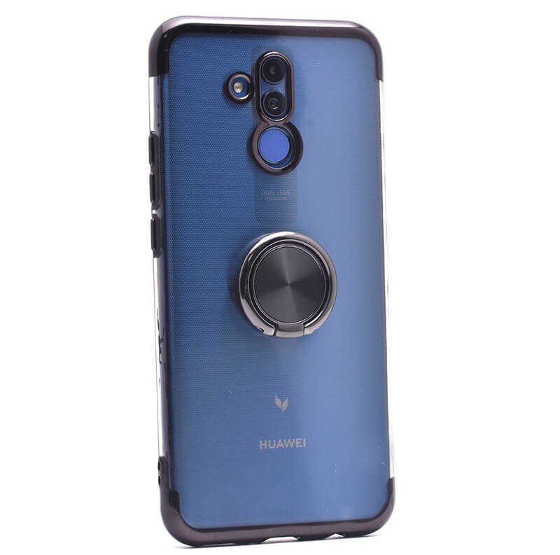 Huawei Mate 20 Lite Kılıf Yüzüklü Standlı Silikon Köşeleri Renkli Kapak (GES) Mavi