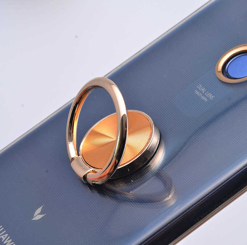 Huawei Mate 20 Lite Kılıf Yüzüklü Standlı Silikon Köşeleri Renkli Kapak (GES) Rose Gold