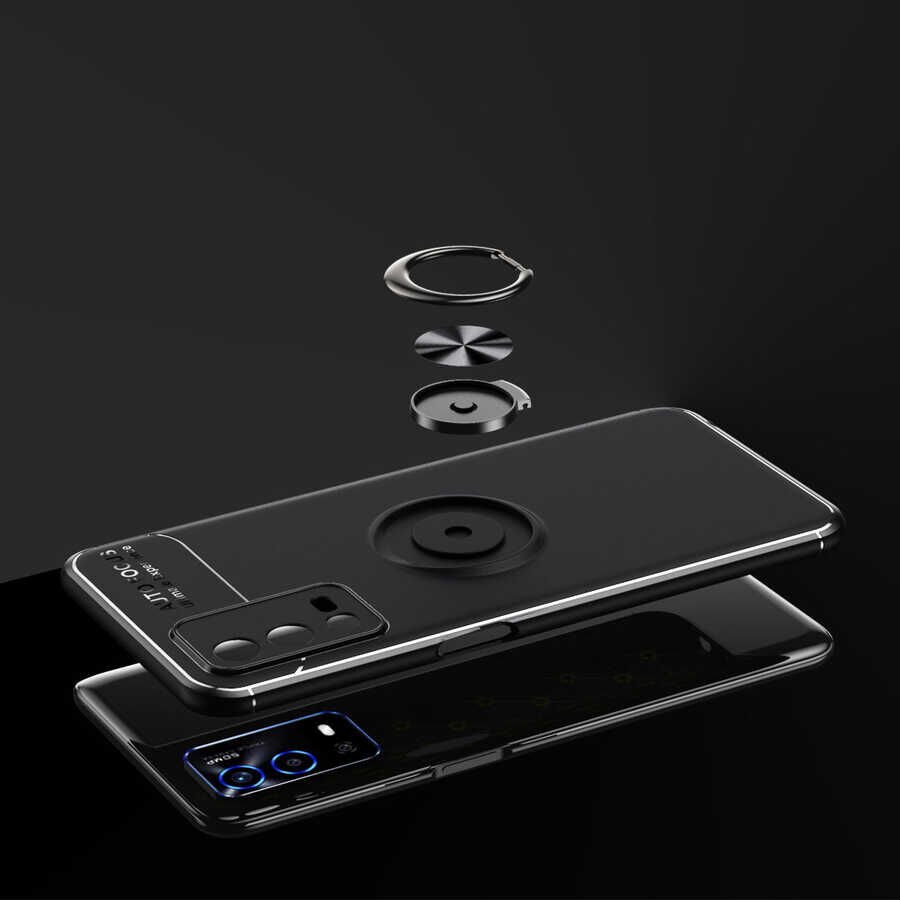 Oppo A55 4G Kılıf Kamera Çıkıntılı Renkli Yüzüklü Standlı Mıknatıslı Kapak (RAVEL) Kırmızı