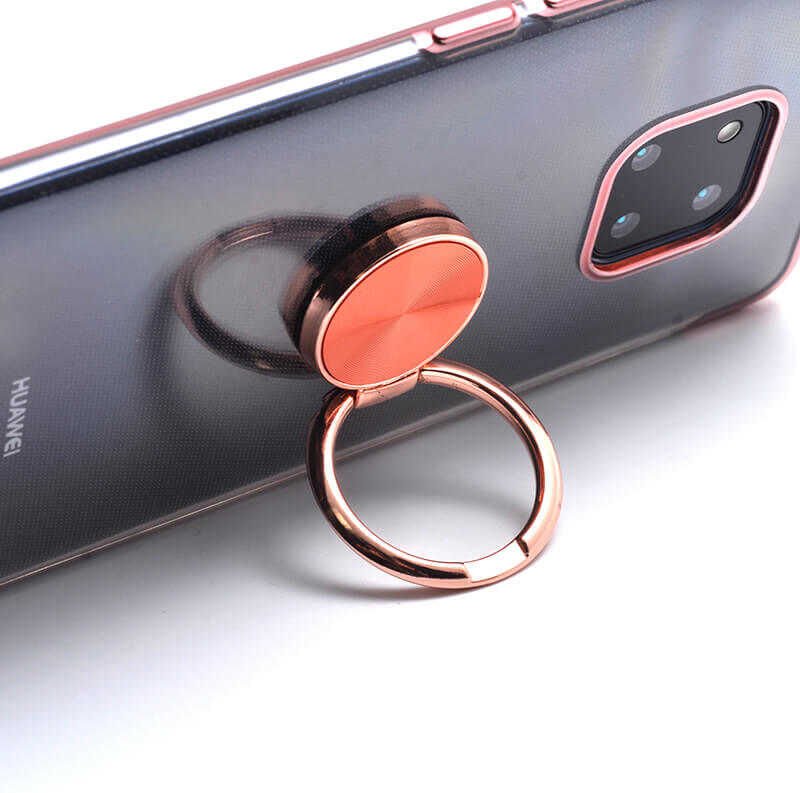 Huawei Mate 20 Pro Kılıf Yüzüklü Standlı Silikon Köşeleri Renkli Kapak (GES) Gold