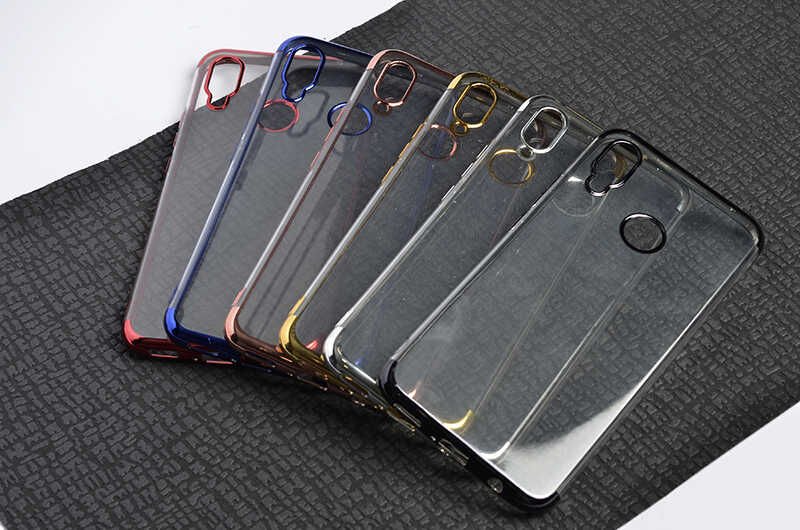 Huawei P Smart Plus Kılıf Dört Köşe Renkli Lazer Şeffaf Silikon Kapak (GLİTTER) Siyah