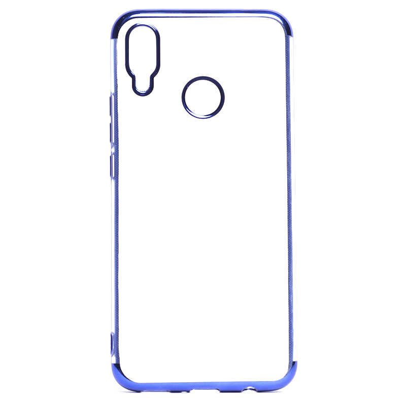 Huawei P Smart Plus Kılıf Dört Köşe Renkli Lazer Şeffaf Silikon Kapak (GLİTTER) Mavi