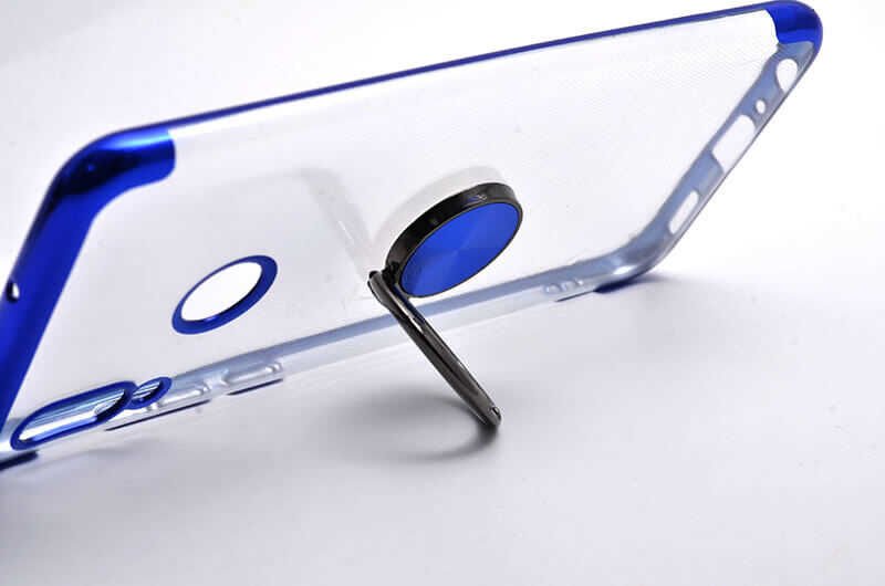 Huawei P Smart 2019 Kılıf Yüzüklü Standlı Silikon Köşeleri Renkli Kapak (GES) Mavi