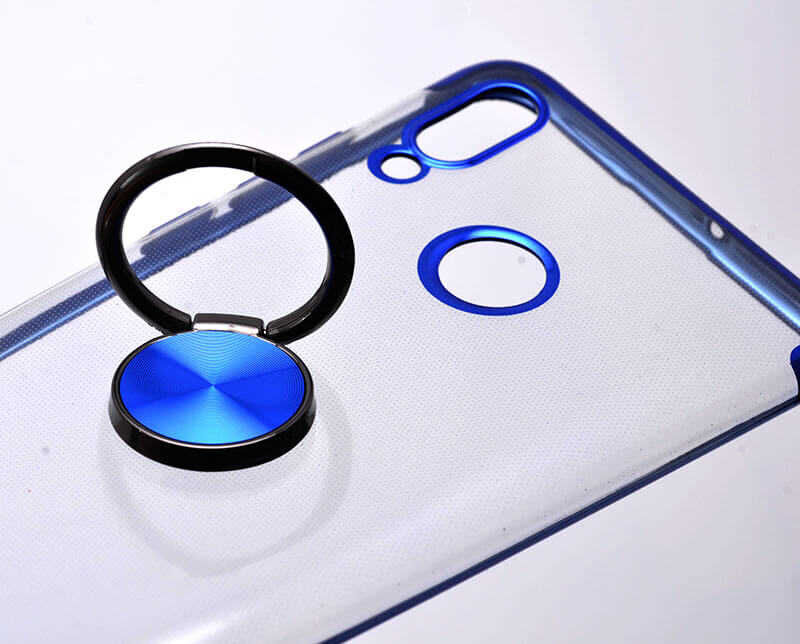 Huawei P Smart 2019 Kılıf Yüzüklü Standlı Silikon Köşeleri Renkli Kapak (GES) Gold