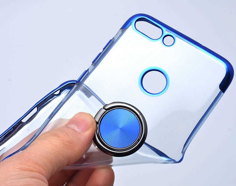 Huawei P Smart Kılıf Yüzüklü Standlı Silikon Köşeleri Renkli Kapak (GES) Rose Gold