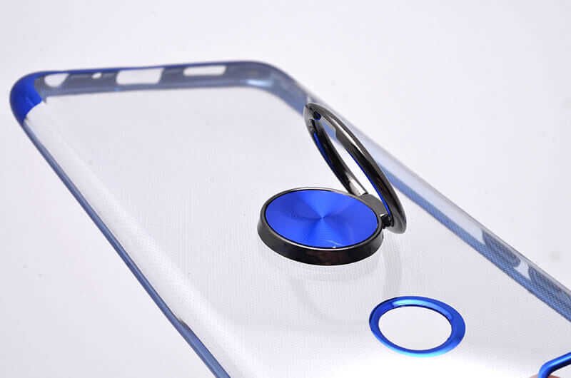 Huawei P Smart Kılıf Yüzüklü Standlı Silikon Köşeleri Renkli Kapak (GES) Rose Gold