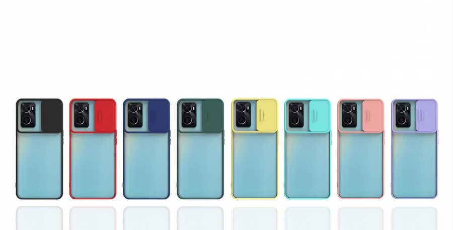 Oppo A96 4G Kılıf Slayt Sürgülü Kamera Korumalı Renkli Silikon Kapak Lila
