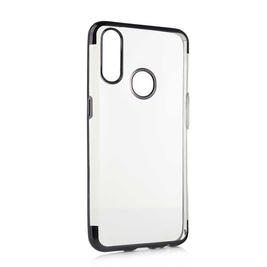 Oppo A31 Kılıf Dört Köşe Renkli Lazer Şeffaf Silikon Kapak (GLİTTER) Siyah